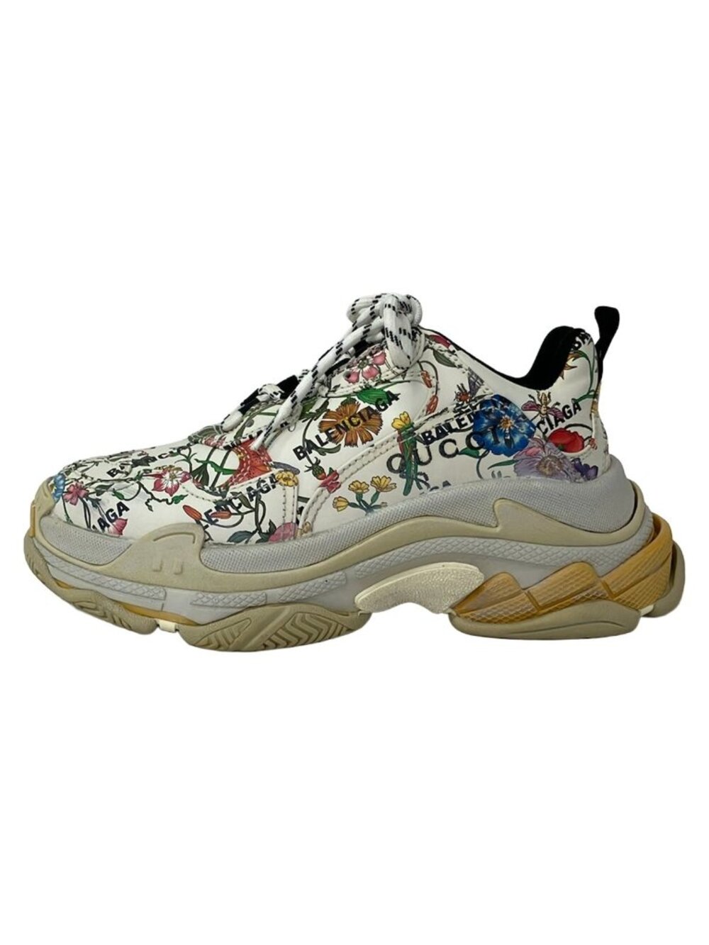 Gucci Sneakers Triple S Ivory Black Multi Floral Pattern Collaboration